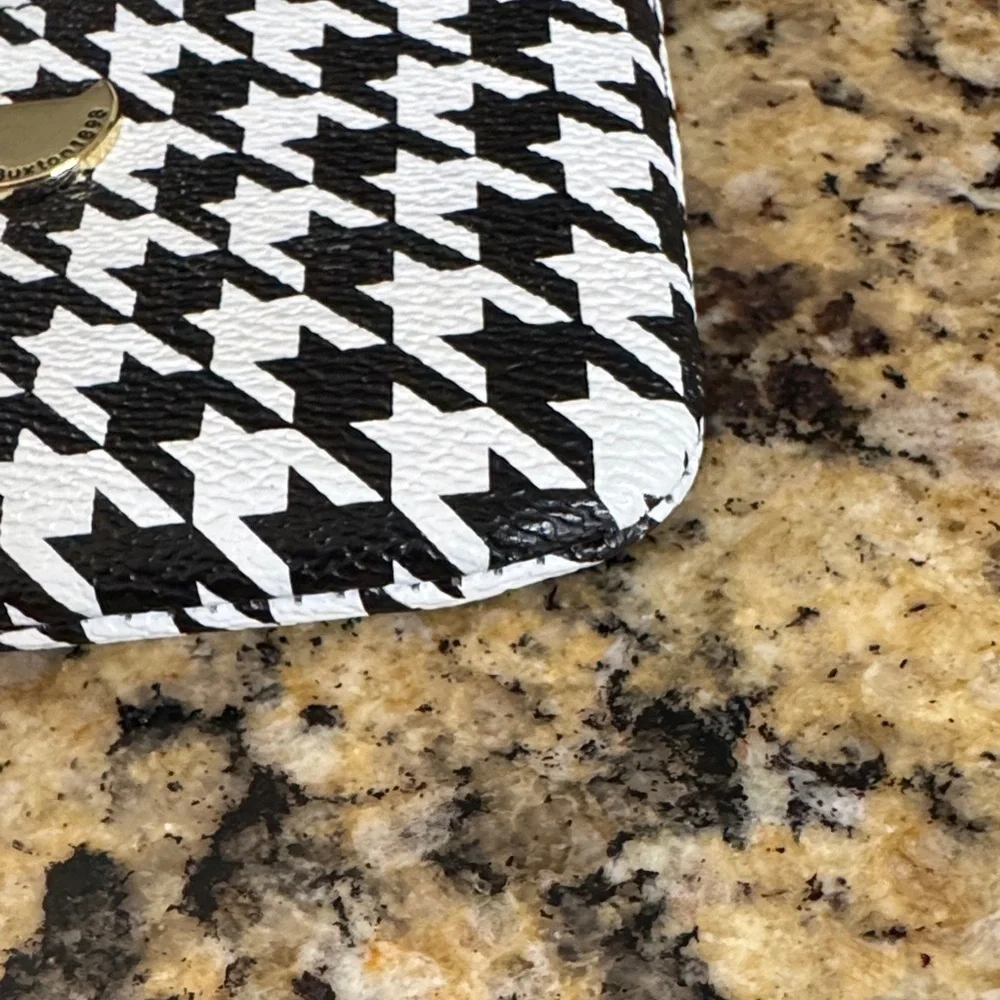 Button Black and White Houndstooth Pouch with Gold Detail